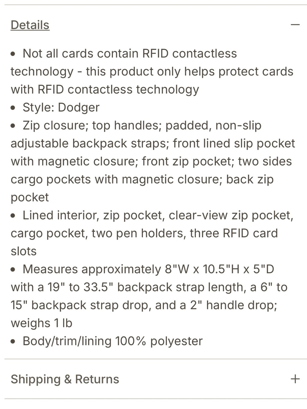 Lug Dodger Quilted Mini Backpack with top handles - Picture 13 of 15